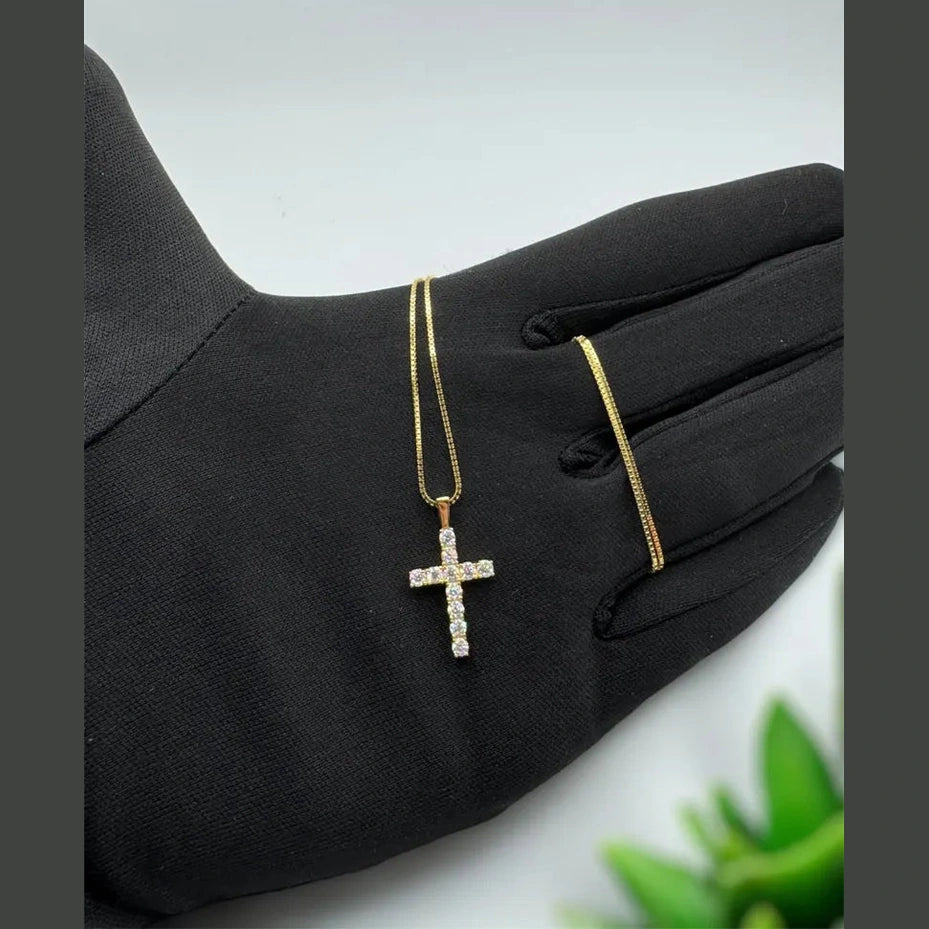 Cross Pendant Necklace with Clear Stones